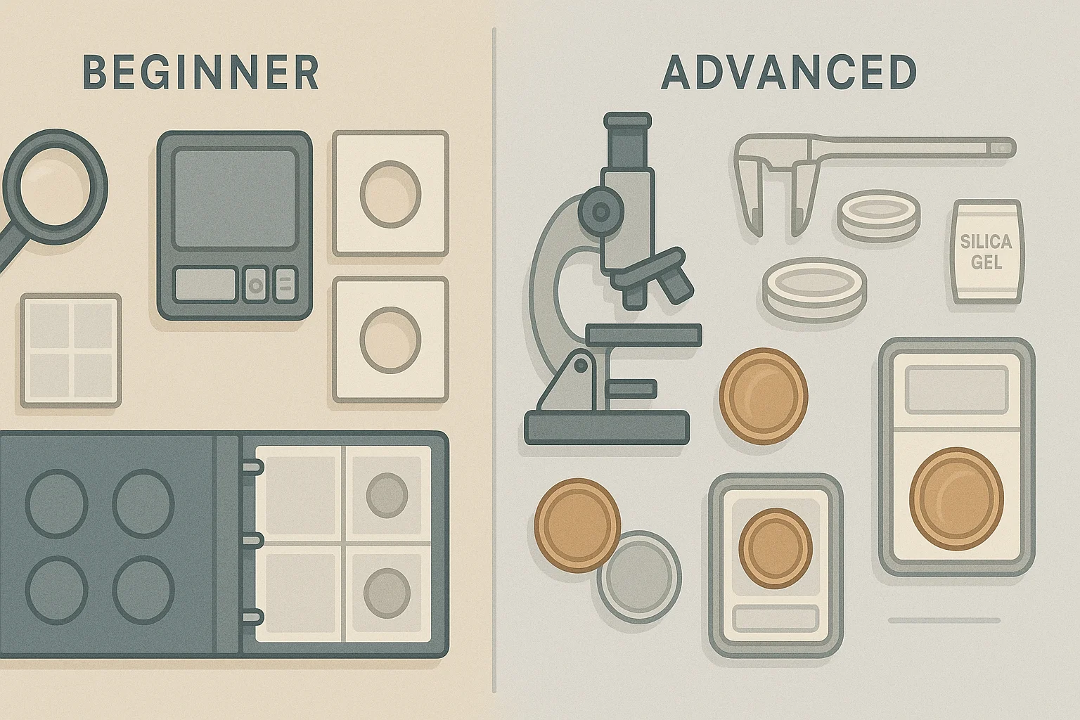 A comparison of a beginner toolkit with an advanced one. 
